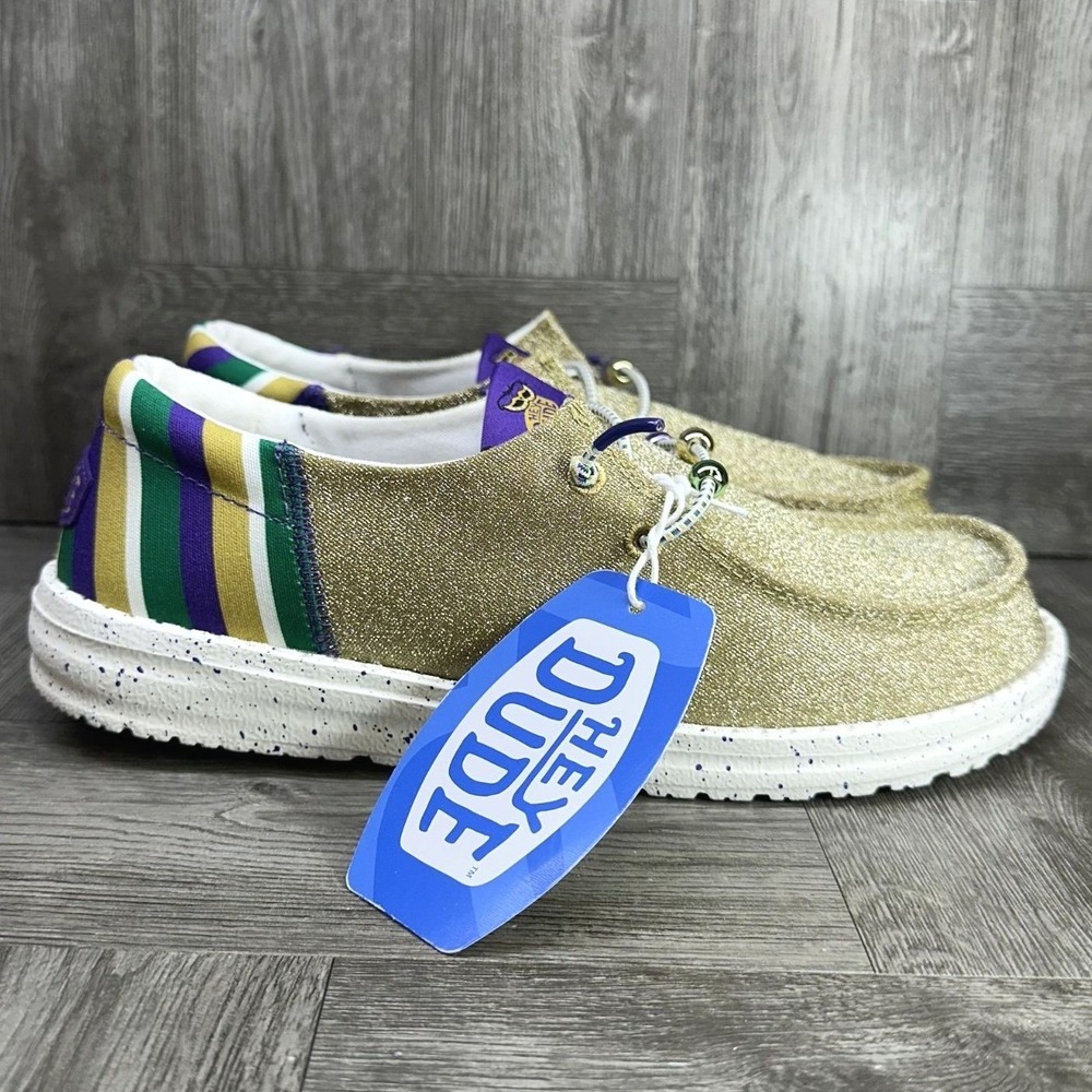 Hey Dude Wendy Funk Mardi Gras Party Women Size 11 Gold Glitter Striped NWT